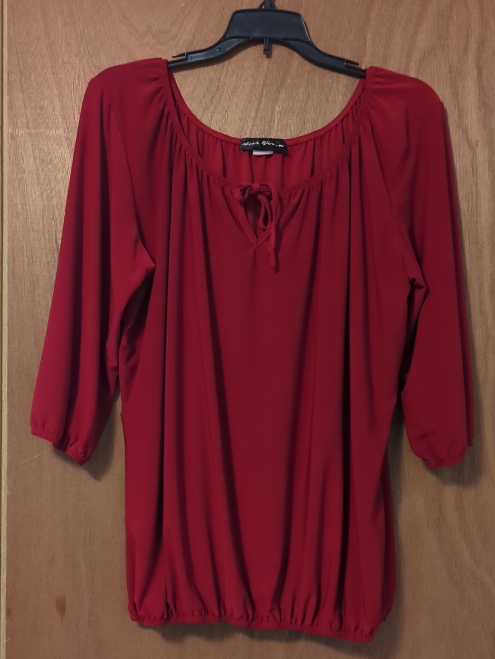Women’s Red Tie-Front Peasant Blouse